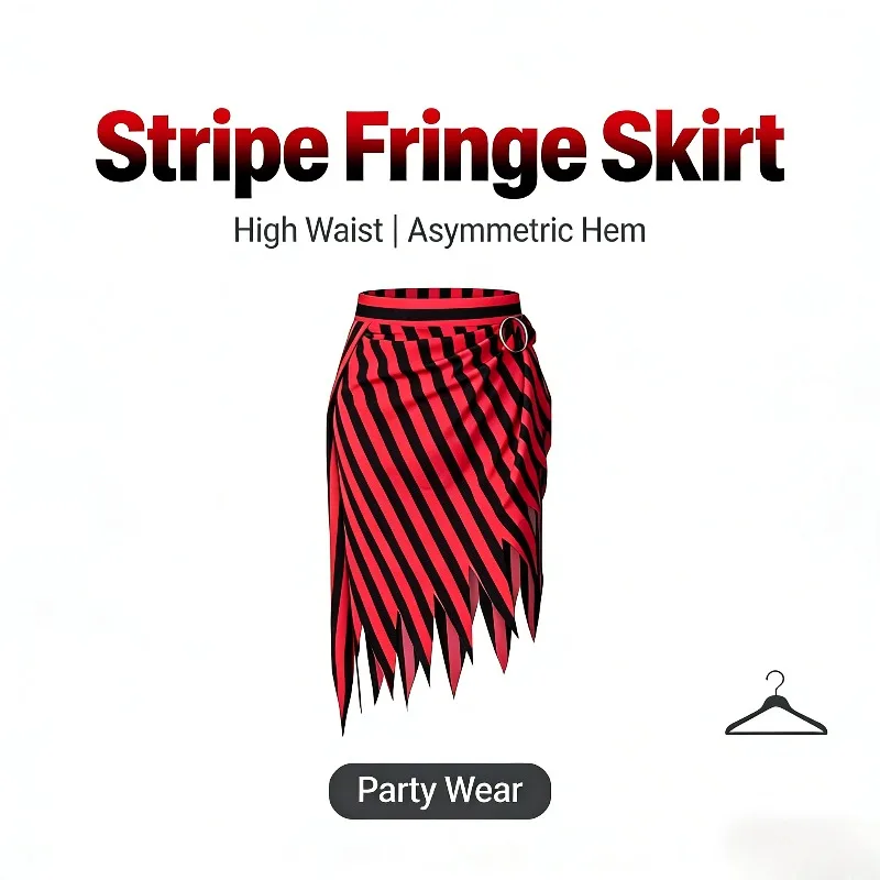 

Pirate Headband Accessory Roleplay Costume with Burnt-Edge Pointed Stripes and Tie-Waist Skirt