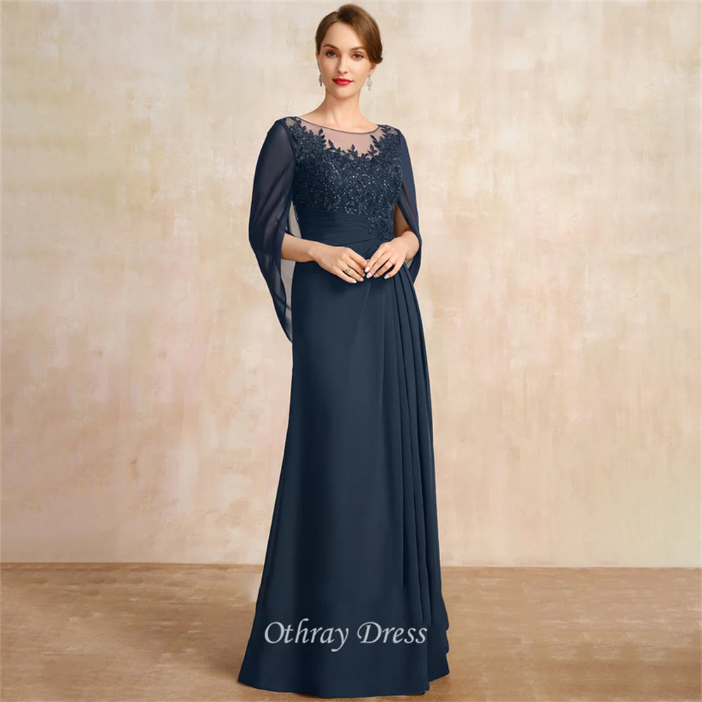 

New Scoop Illusion Mother Of The Bride Dress A Line Lace Chiffon Formal Dresses With Sequins Vestidos Mae Da Noiva Casamentos