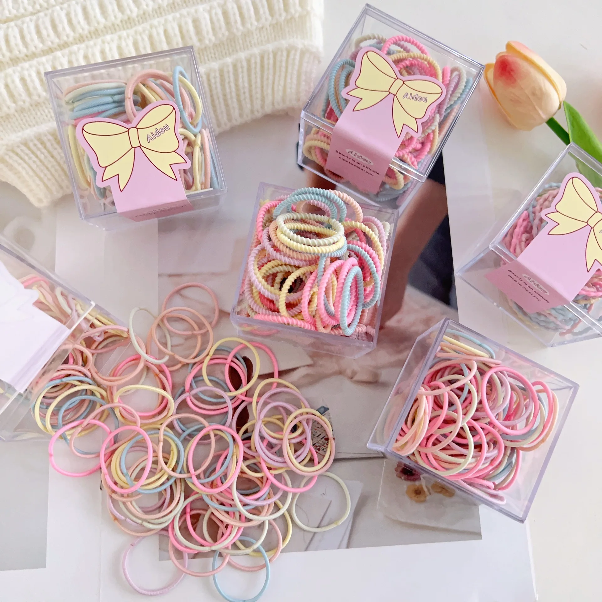100pcs/lot Candy Color Children's Elastic Hair Bands Baby Girls Ponytail Holder Rubber Band Kids Hair Rope Ties Hair Accessories