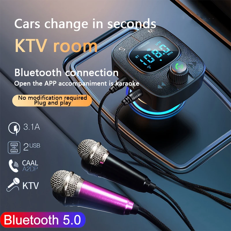 Bluetooth 5.0 FM Car Transmitter 3.5mm AUX Adapter MP3 Player PD 30W QC 3.0 Fast Charger Hi-Fi Music Adapter Hands-Free Call TF