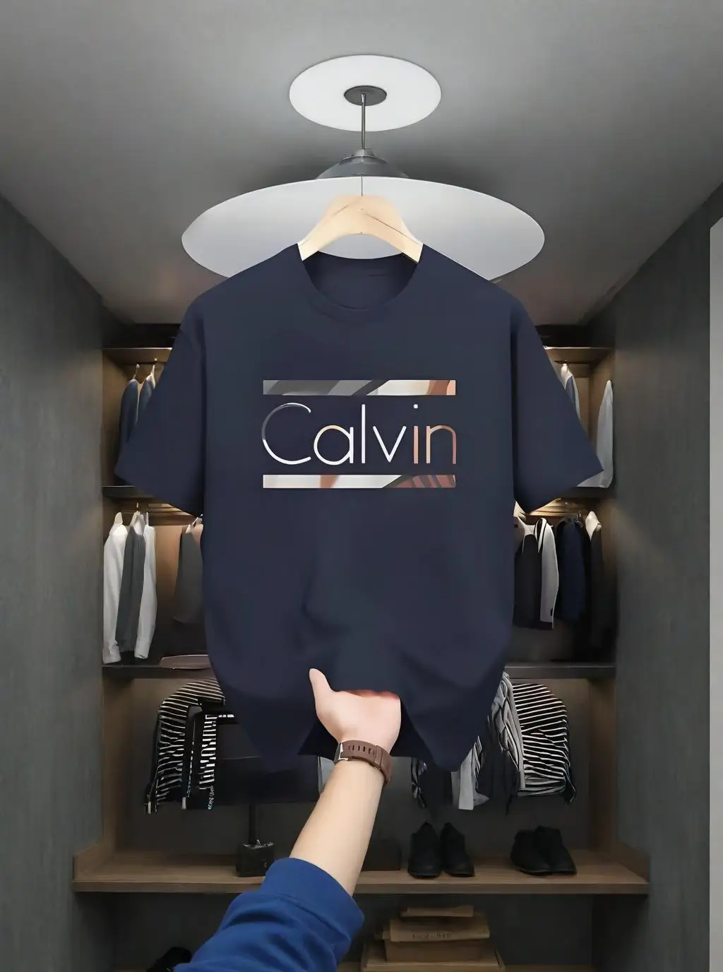 

2025 men's casual T-shirt, summer sports fashion outfit, printed with "CALVIN" polyester fabric, suitable for daily use