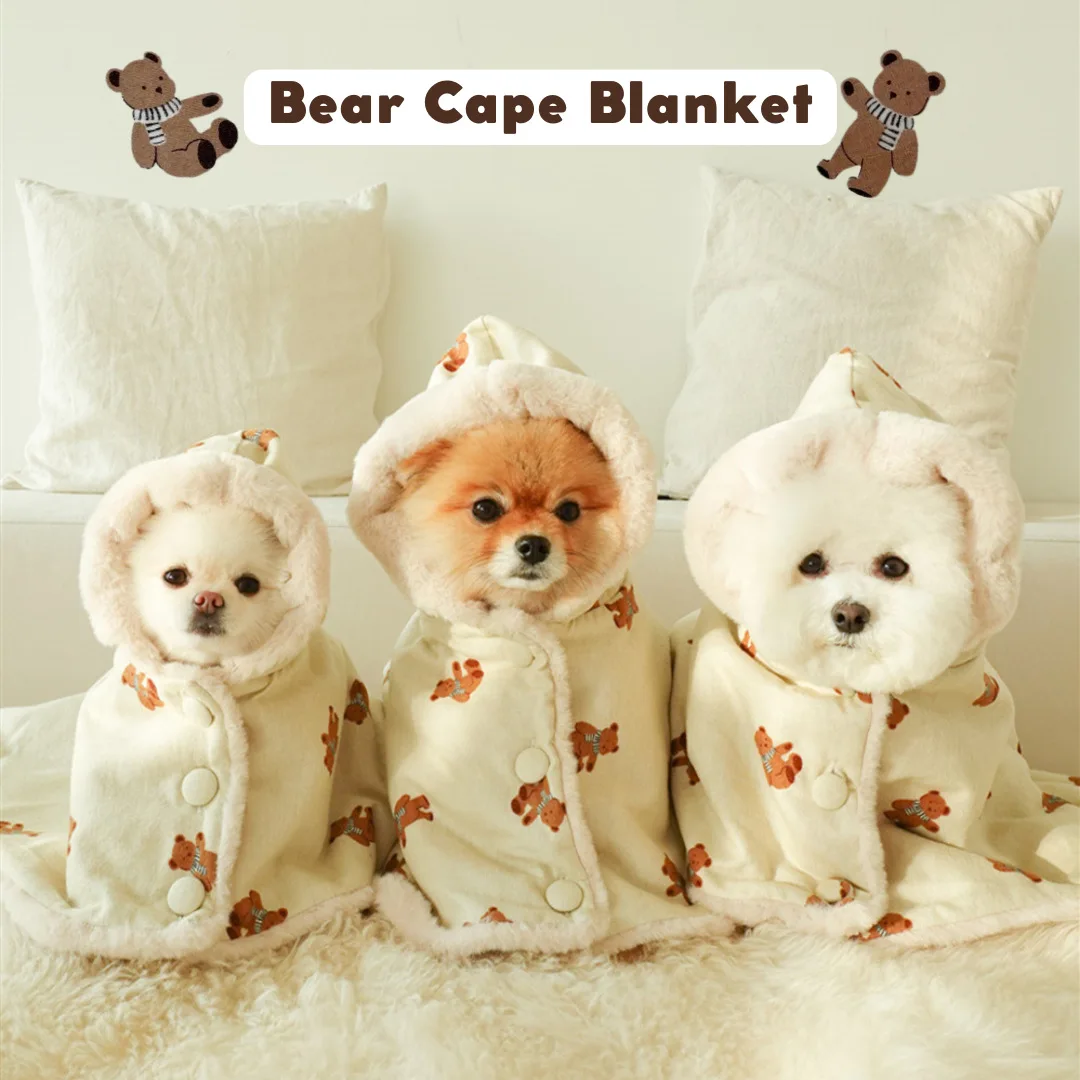 Winter Warm Scarf Bear Wool Blanket Pet Dog Cape Blanket Sleep Clothes Method Corgi Thick Plush Blanket Dog Cloak Nightgown Gift