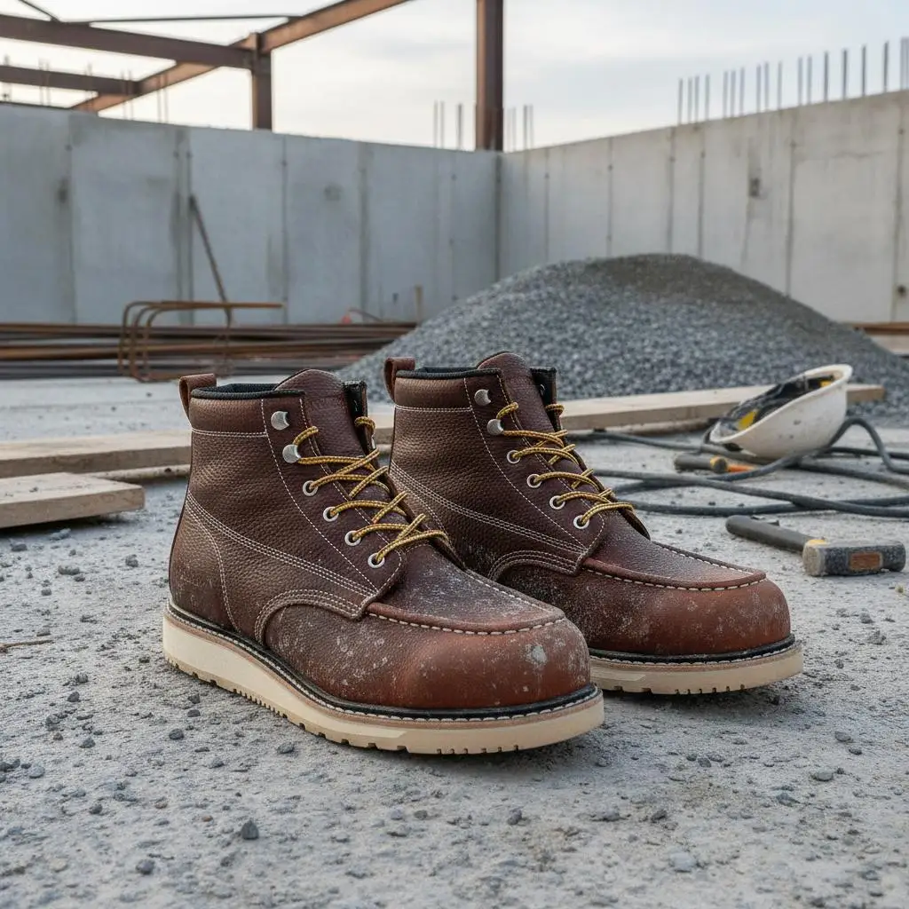 Stiefel mit Stahlkappe, Größe US 8,5, wasserdichte Mokassin-Arbeitsstiefel für Herren, rutschfest, leicht