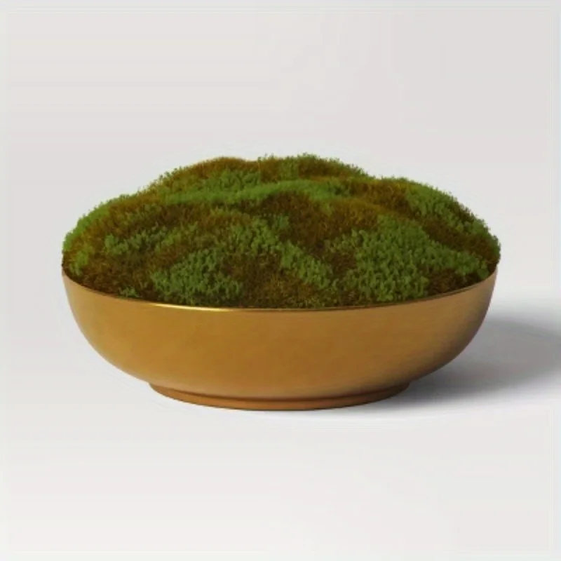 

Moss in gold bowl - : Artificial flower decoration, ceramic flower pot, indoor tabletop display