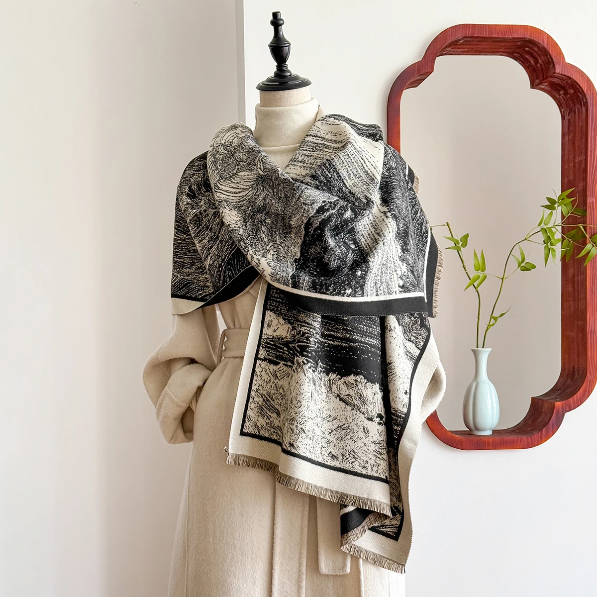 

New Retro style Cashmere Women Print Double-sided Scarf Winter Warm Shawl Pashmina Female Foulard Blanket Poncho Scarves