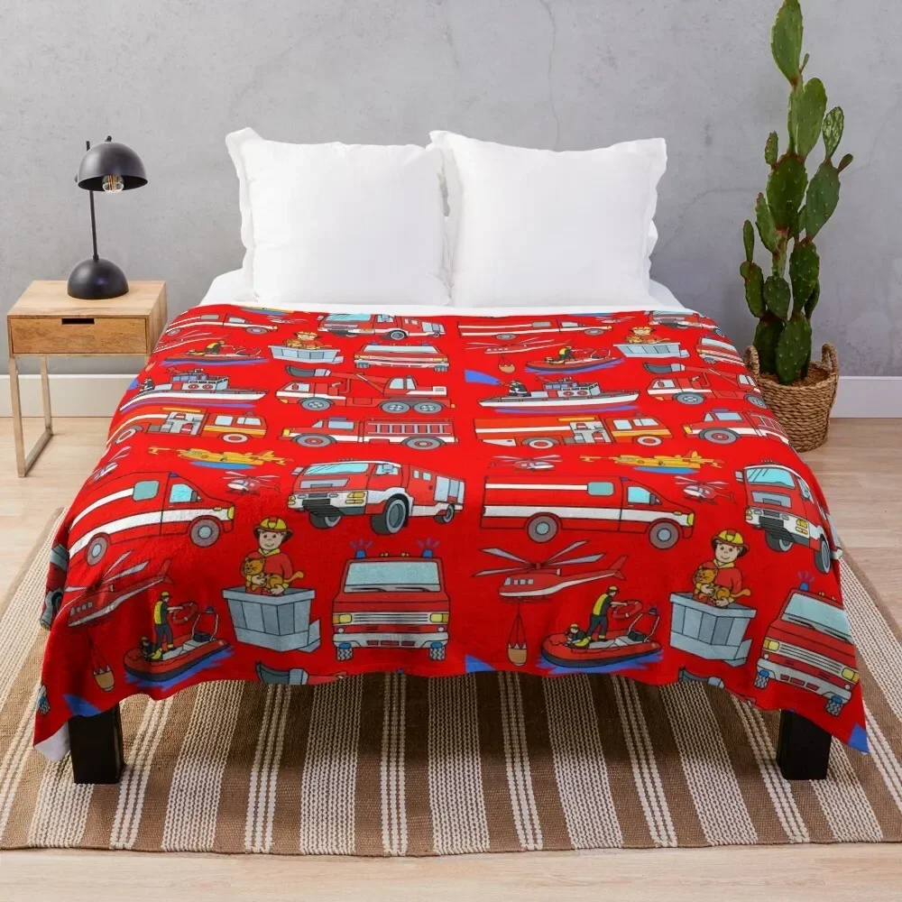 Fire Trucks for Kids Throw Blanket Cute Soft Plaid Blankets