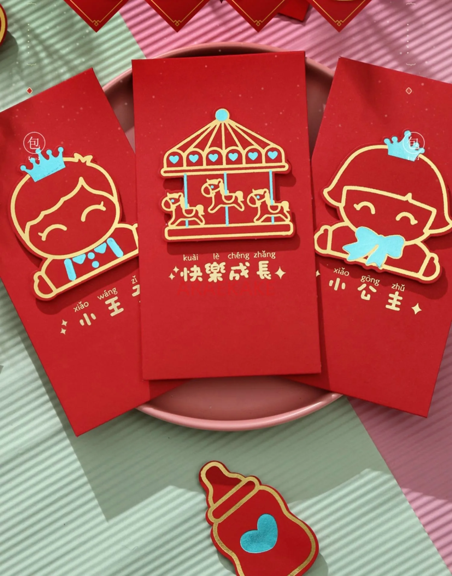 6pcs Baby Red Envelope Happy Birthday 2025 New Creative Large Red Envelope Full Moon Gift Red Envelope Bag