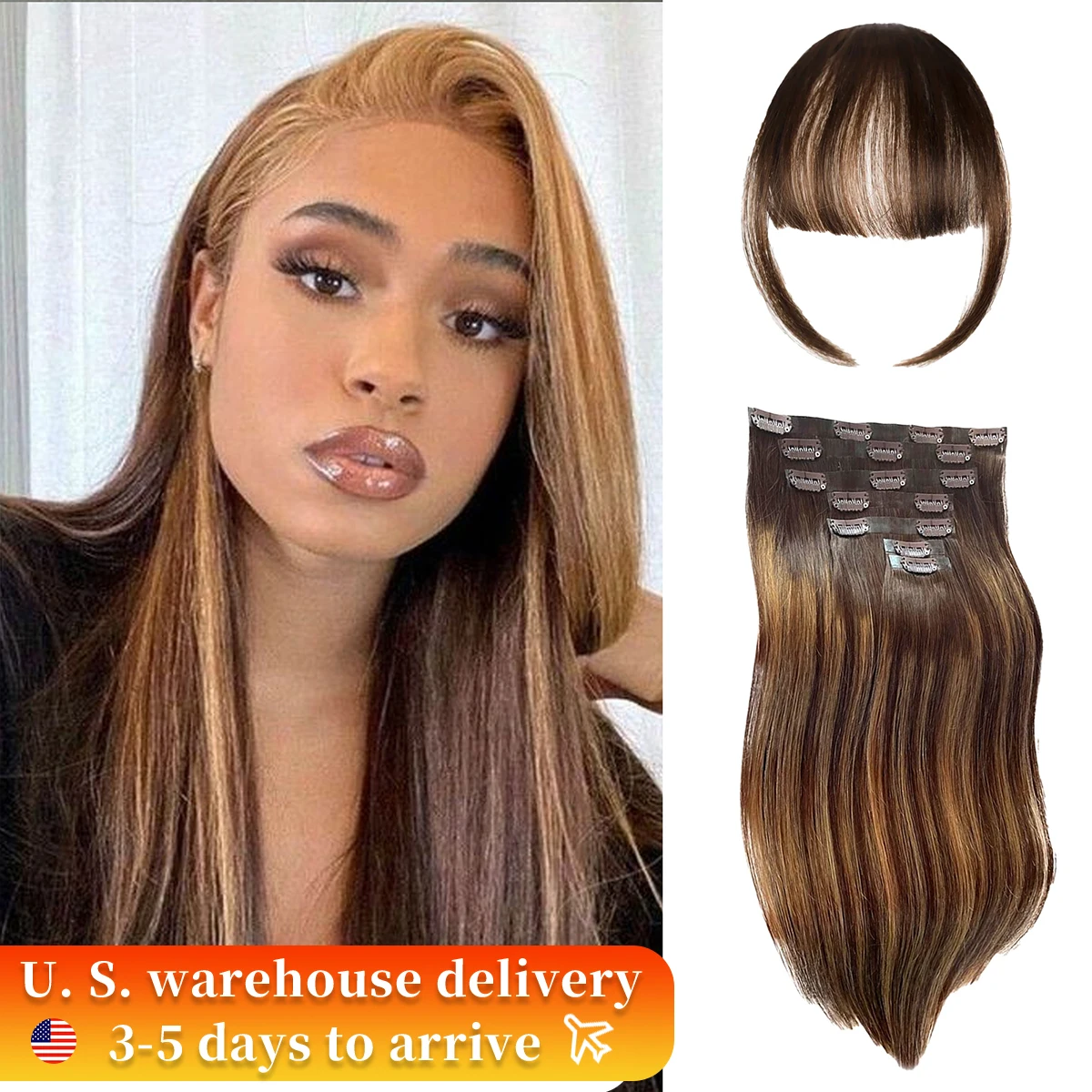 Highlight Color Hair Extensions #4/27 Clip In Straight Real Human Hair Double Weft 140G Per Pack 10 Pcs Clip Ins Extension