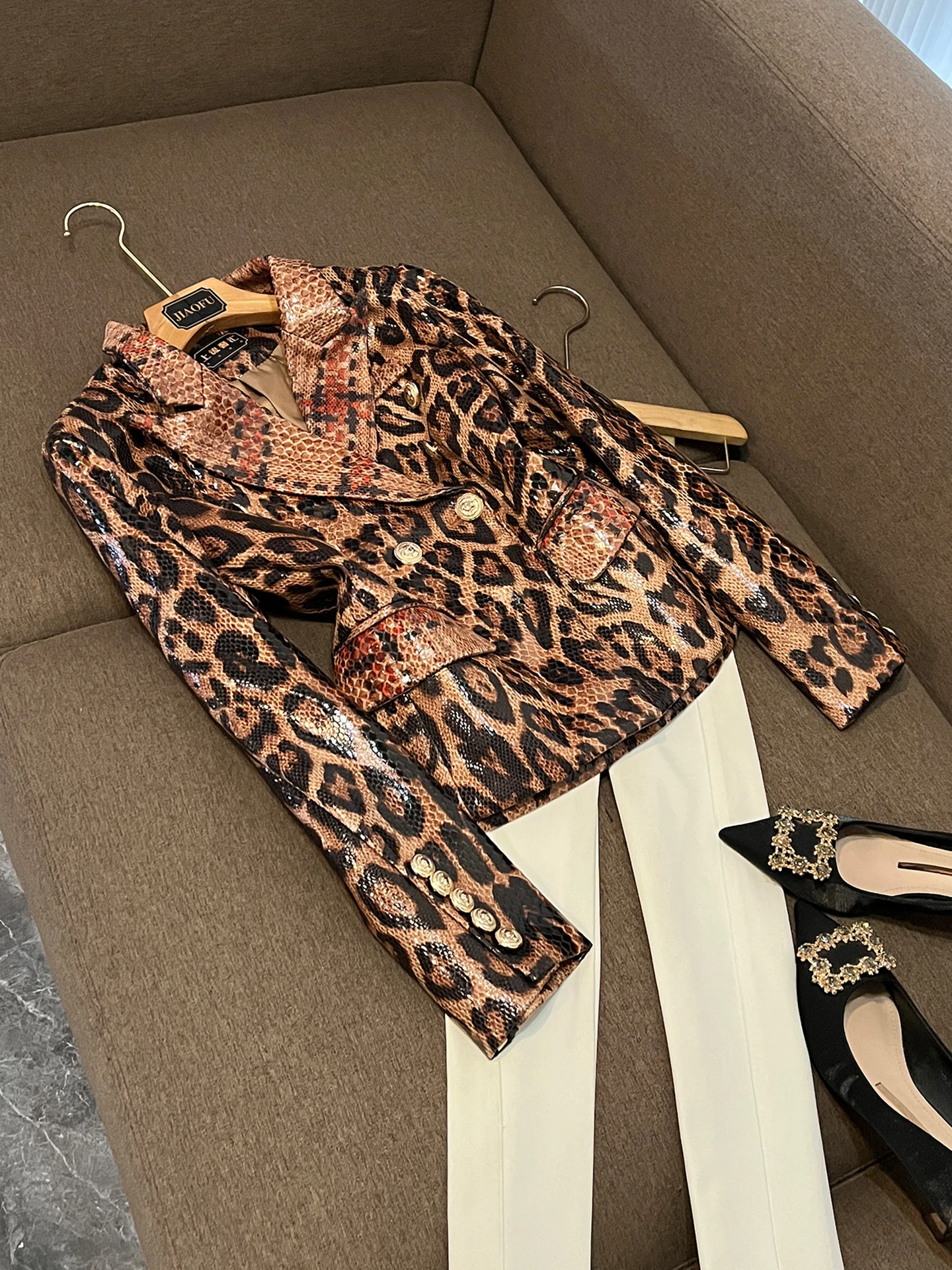 

Ele леопардовый принт с блестками, длинный све, приталенный костюм Jaet, женский модный костюм в стиле ретро, свободный ветер, китайский заказ OK26