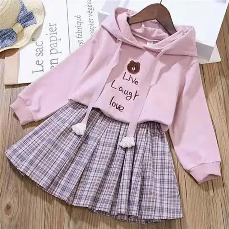 

Melario 4-13 Years Girls Clothing Sets Cotton Cartoon Little Bear Hoodies + Pleated Skirt 2Pcs Suit for Children Birthday Dress