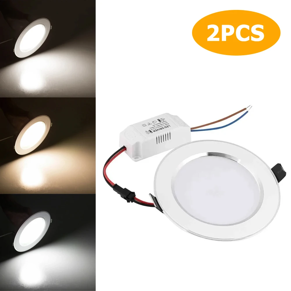 

2pcs 3W 5W 7W 9W LED Ceiling Light Dimmable Recessed LED Downlight Warm Cool Neutral White Round Panel Lamp 110V 220V 85-265V