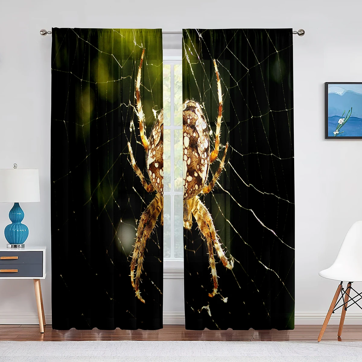 Black Spider Dry Tree Sheer Voile Curtains Window Treatment for Kitchen Living Room Bedroom Spider Web Chiffon Tulle Curtains