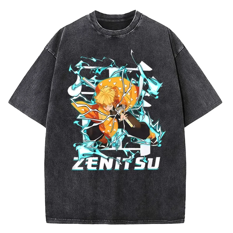 

Harajuku Demon Slayer Rengoku Kyoujurou Akaza хлопковая футболка мужская винтажная стираная футболка в стиле аниме уличная одежда летние футболки футболка