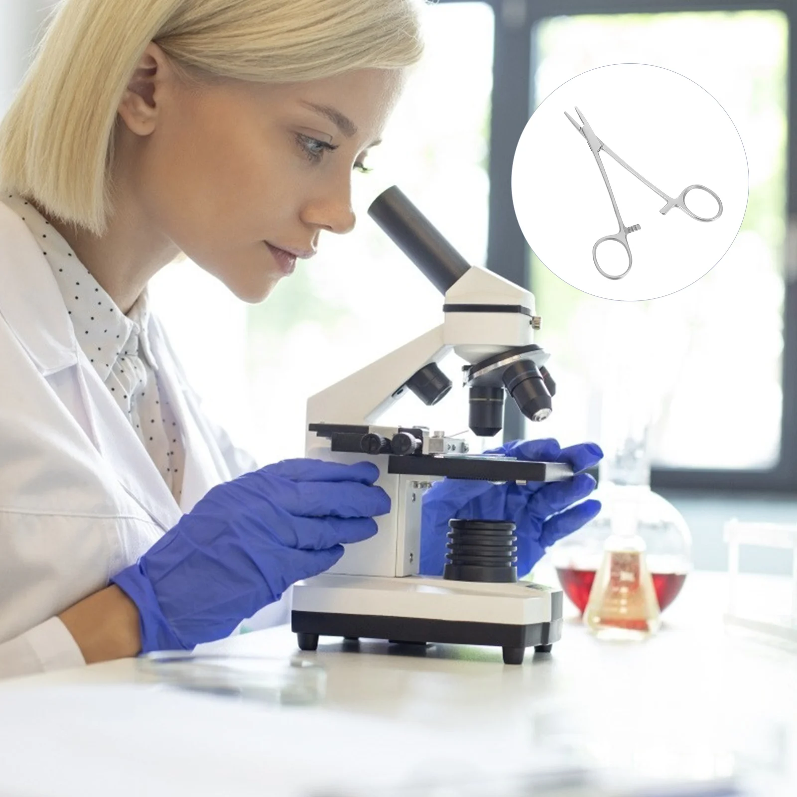 Penjepit Kail Pancing Lurus Forcep Perak Stainless Steel Self-Locking Forceps