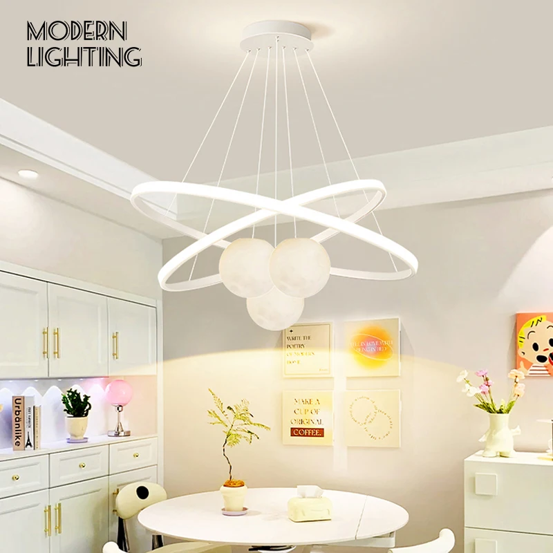 현대식 LED 천장 램프 펜던트 조명 거실 식당 침실 원형 링 알루미늄 바디 실내 조명 기구