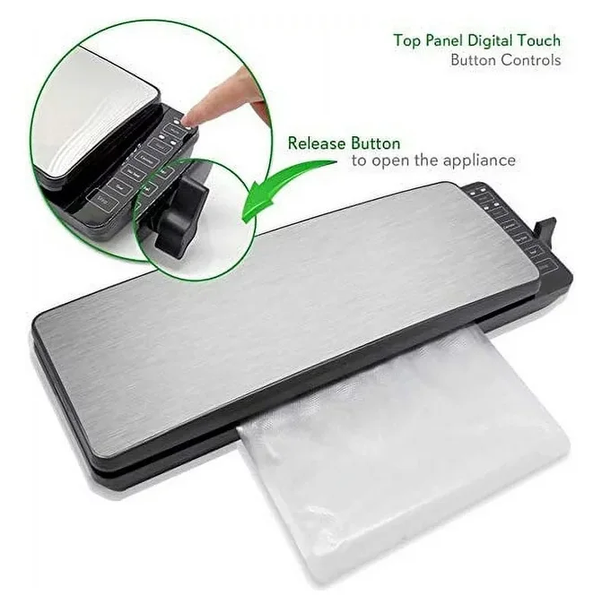 Food Vacuum Sealer System - 110W Sealed Meat Packing Sealing Preservation . 1 x 3 x 2 inches. Stainless Steel