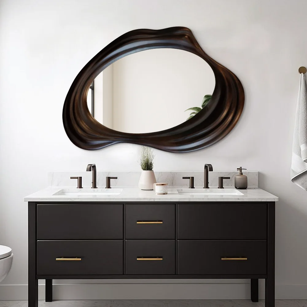 Special-shaped art solid wood bathroom mirror American style bucket cabinet fireplace side cabinet retro decorative mirror dress