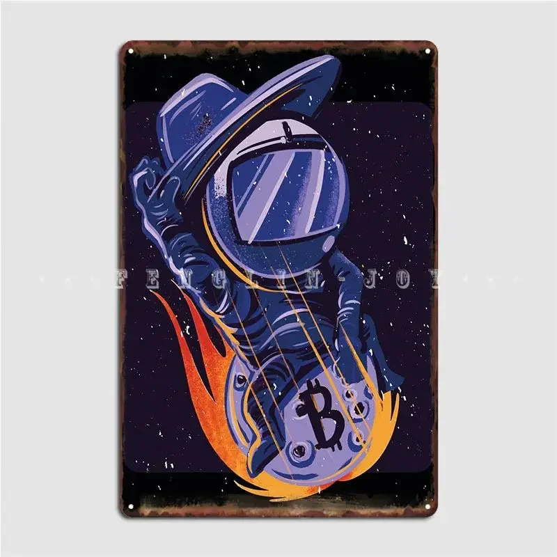 Cowboy Astronaut Bitcoin Metal Plaque Poster Club Club Bar Wall Decor Vintage Tin Sign Poster
