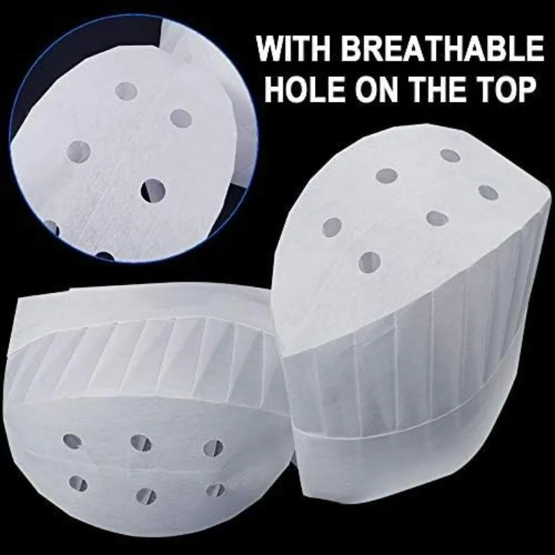 20pcs Disposable Chef Hat Thickened Non-woven Bar Pattern Cloth Texture Kitchen Work Cap High Middle Low Styles Available