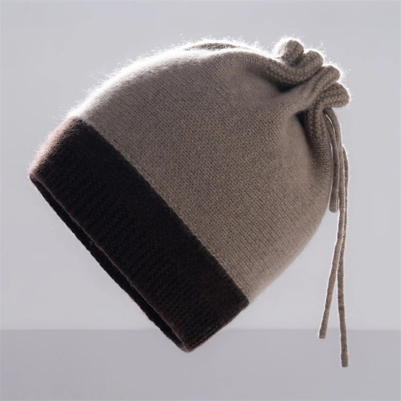

100% чистый кашемир, цветная вязаная шапка на шнурке, женская шапка, шарф, цельная кашемировая шапка, модная универсальная шапка в ленивом стиле