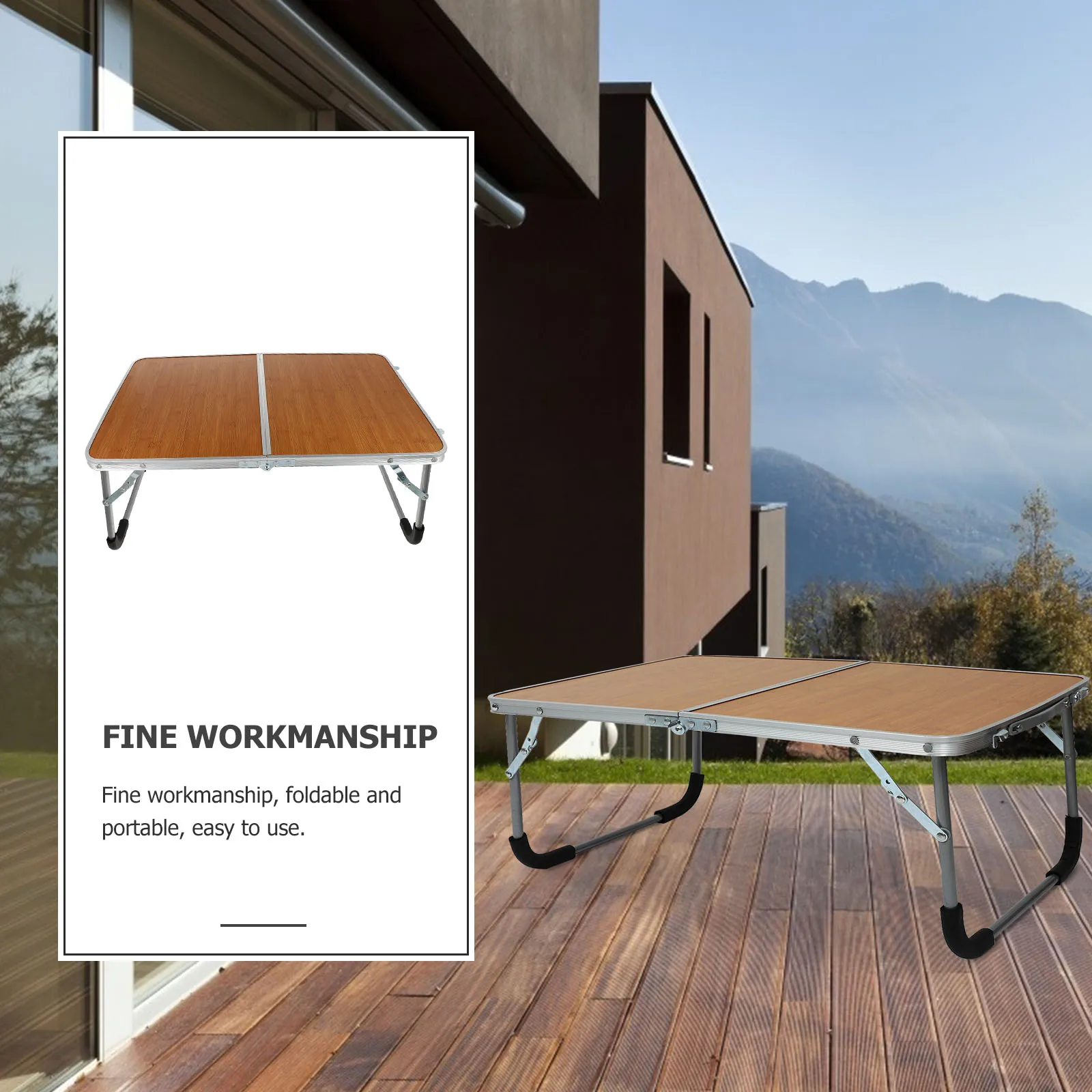 

Foldable Bed Desk Aluminum Alloy Wood Durable Material Wide Space Laptop Books Accessories Portable Easy Use Reinforced Legs
