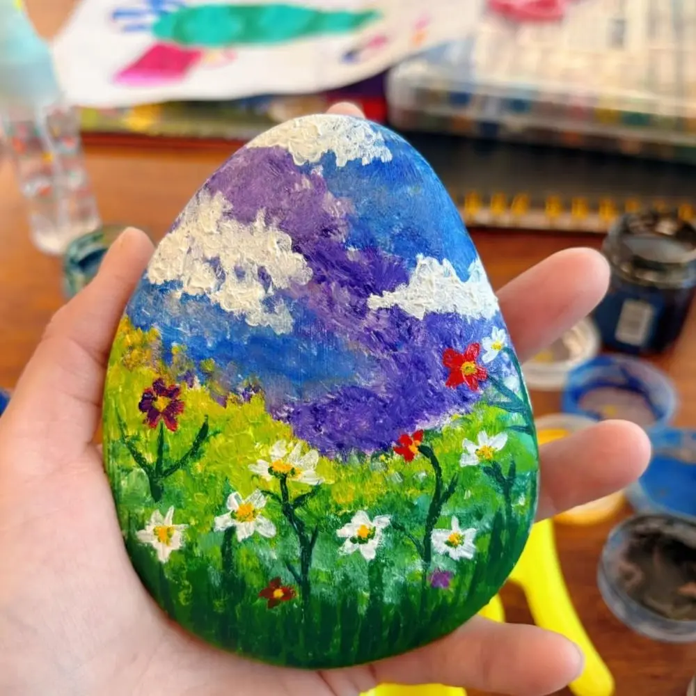 Smooth Painting Rocks Colored Drawing Non-Porous Smooth Flat Stones Grayish-Black Tones Flat Hand-Painted Stones