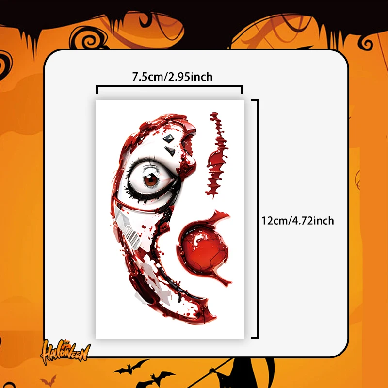 Clown Mask, 1Pc Halloween Horror Makeup, Temporary Tattoo Stickers, For Parties and Halloween Role-playing, Suitable For Face.