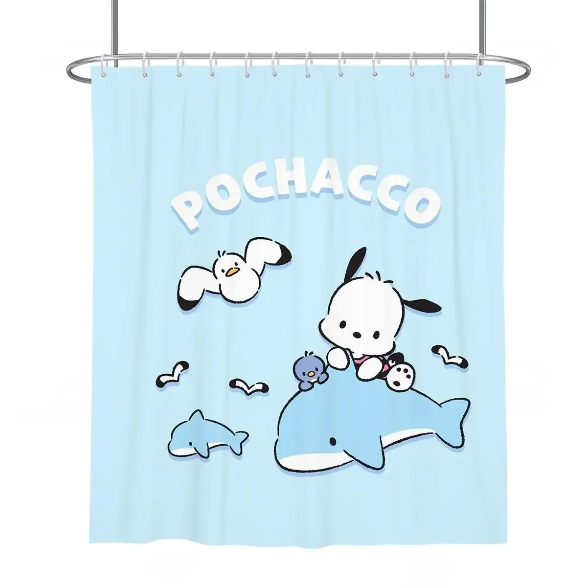 Pink Blue  Pochacco Cartoon Shower Curtains  Kawaii Sanrios Cinnamonroll Waterproof Polyester Bathroom Curtain with Hooks Gift