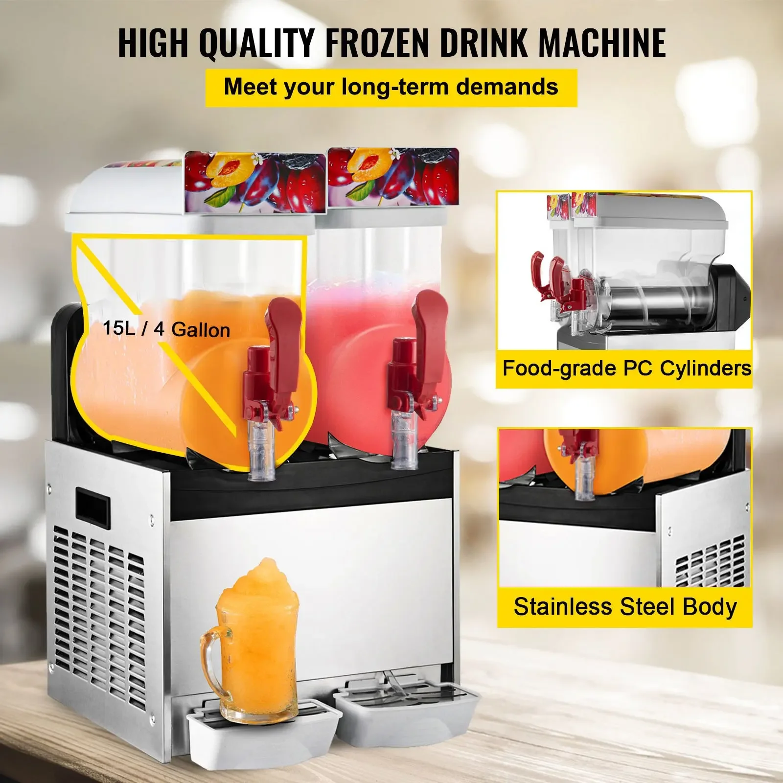 VEVOR Commercial Slushy Machine 500W Margarita Smoothie Frozen Drink Maker Suitable for Ice Juice Tea Coffee Making 15L x 2 Tank