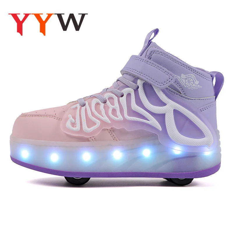 أضواء LED للأطفال أحذية تزلج دوارة عادية الباركور رياضة بنين بنات تشوه أحذية رياضية مع 4 عجلات أحذية التزلج للانفصال