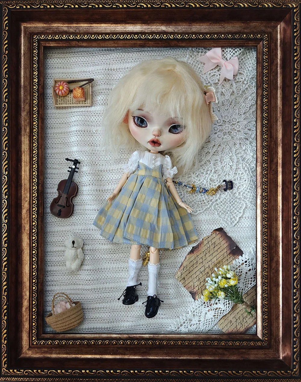 

blythe doll clothes Handmade retro check Princess White dress Set 28-30cm OB22 OB24 AZONE blythe doll clothes Accessories