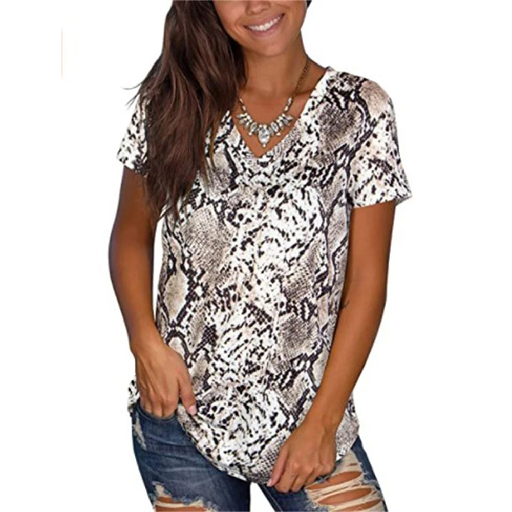 

Summer Cute Leopard T-Shirts 3D Print Women V-Neck Short Sleeve T Shirt Streetwear Y2k Tees Woman Oversized Harajuku Clothing