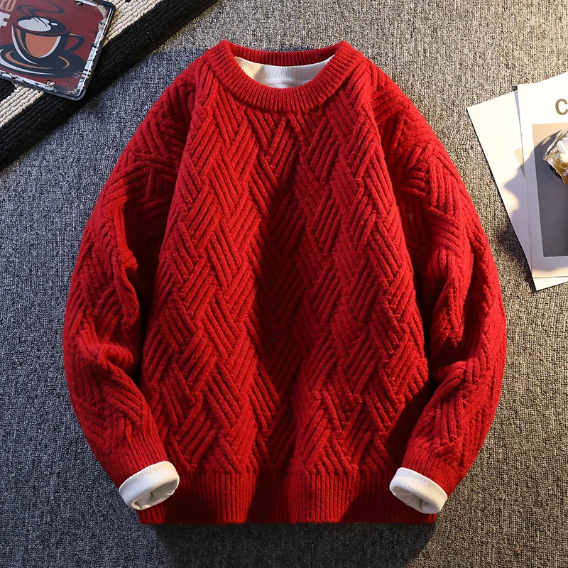 متماسكة سترة الرجال كابل البلوز جديد الخريف الشتاء الماس نمط فضفاض صالح الصلبة موضة عادية الشارع الشهير طاقم الرقبة البلوزات