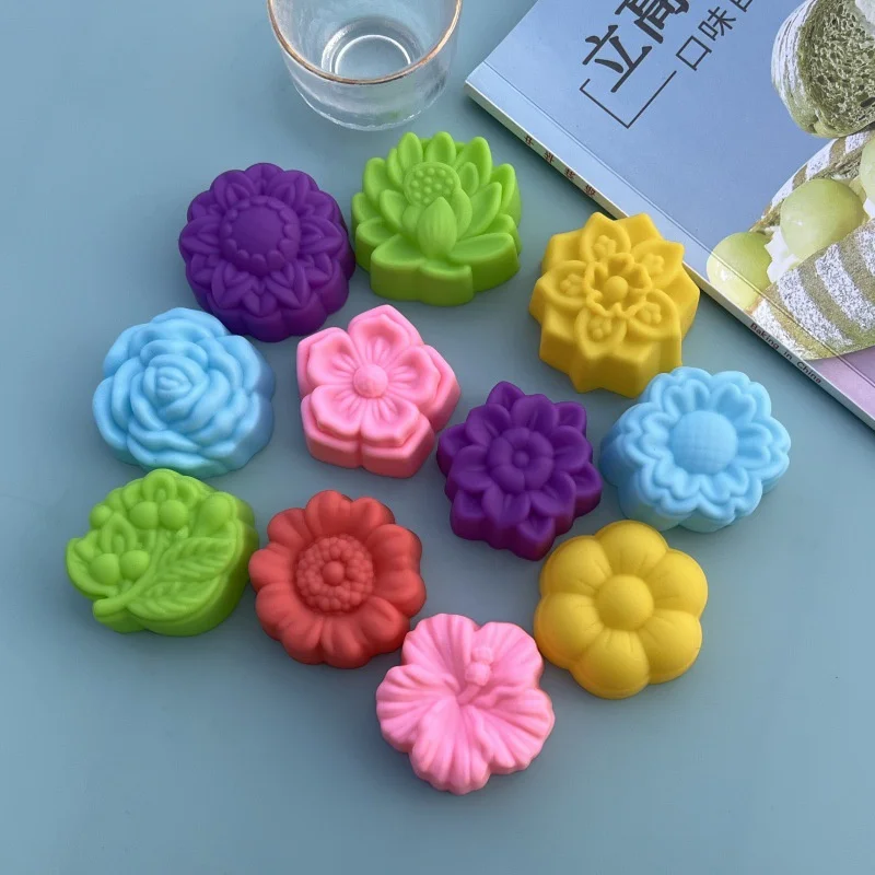 10pcs/lot 5cm Various Flower Designs Silicone Mold Chocolate Pudding Ice Mould Cupcake Cake Tools DIY Mini Soap Candle Molds