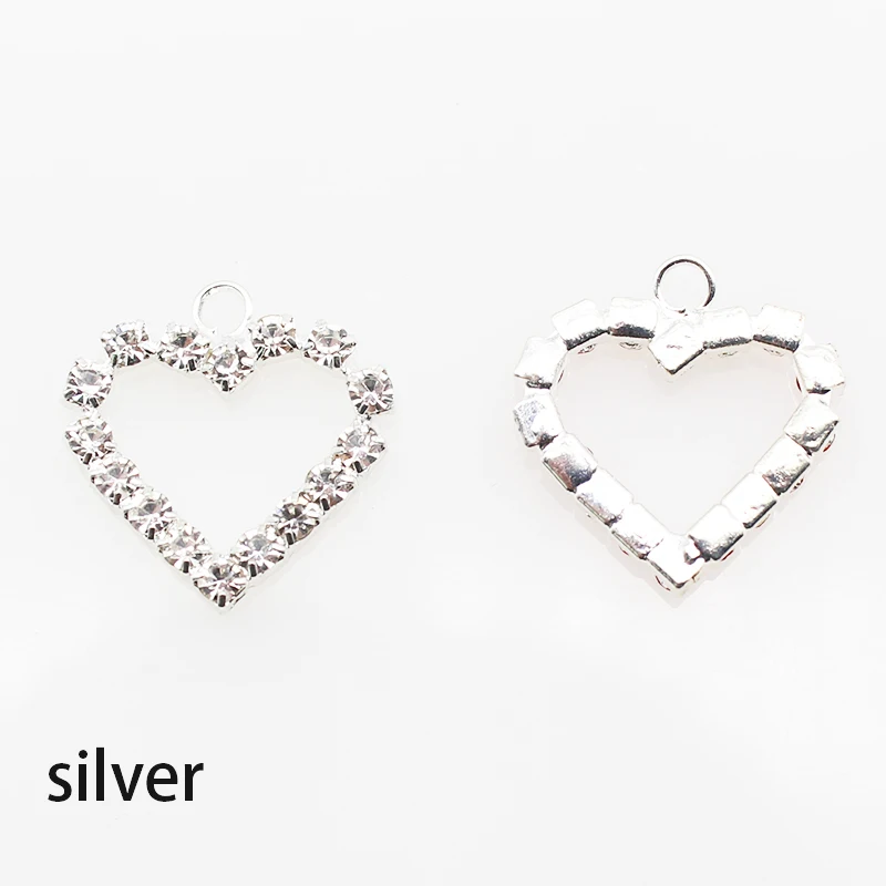 New 17mm Color Heart Rhinestone Metal Pendant Summer Sweet Earrings Bracelet Jewelry Accessories