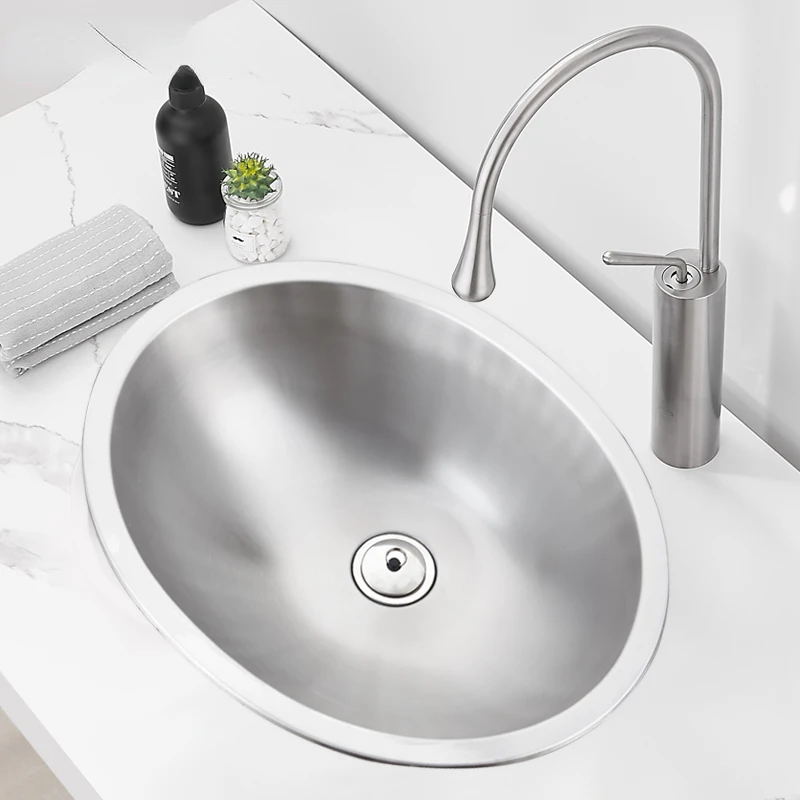 Drop-in Sink Oval 304 Stainless Steel Lavabo Embedded Washbasin Small Bathroom Basin