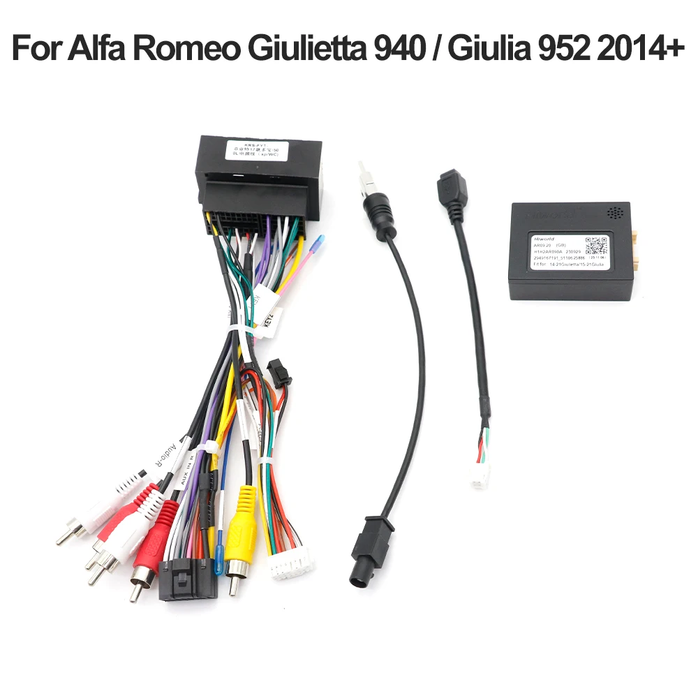 Car Android Radio Power Wiring Harness Adapter with Canbus Box for Alfa Romeo Giulietta 940 / Giulia 952 2014+