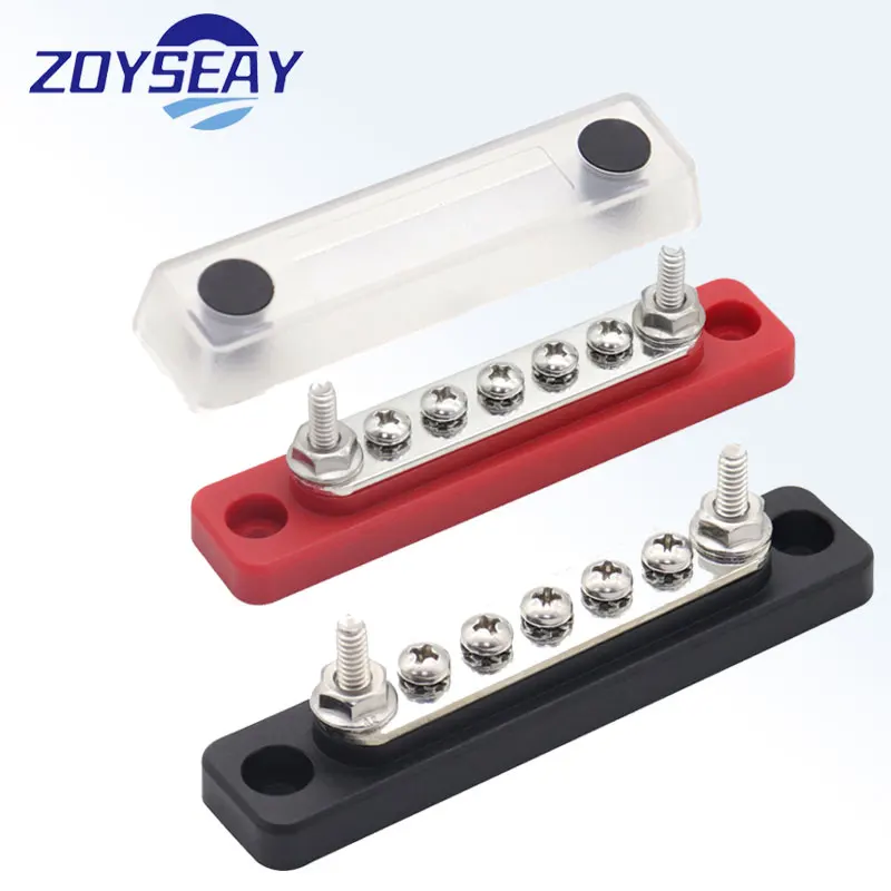 ZoySeay 5 Gang IN-line Large Current 300A Electrical Terminal Block Buss Bar 48V Red Or Balck With Waterproof Cap Block Bus