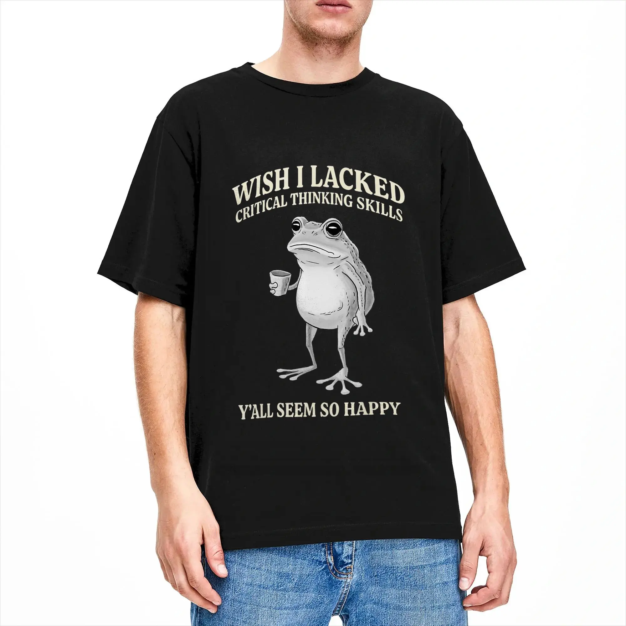Men's Wish I Lacked Critical Thinking Skills Y'all Seem So Happy T Shirt Pure Cotton Tops Short Sleeve Tees Summer T-Shirt