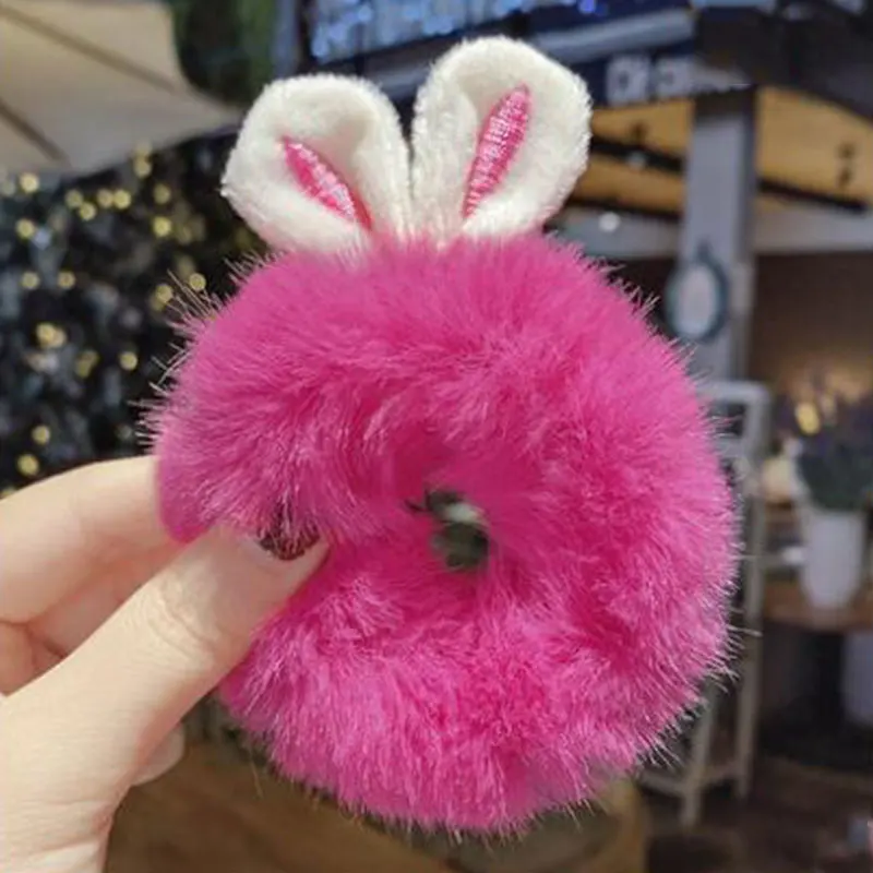 Plush Hair Rope Fluffy Hair Ring Candy Color Lovely Scrunchies Rabbit Ears Hair Elastics Hair Bands Hair Accessories Rubber Band