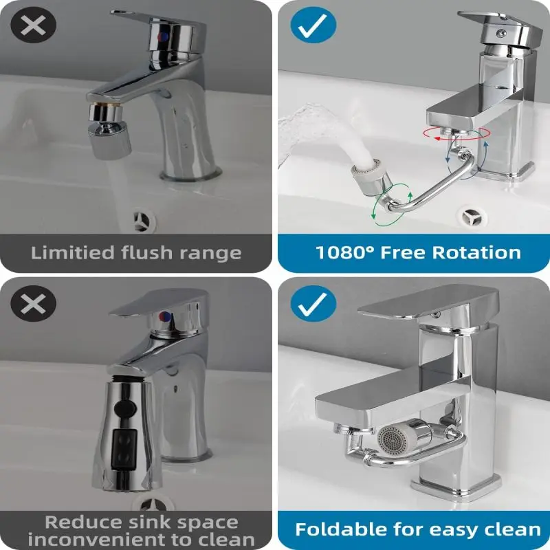 Rotatable Faucet Universal Extender Stainless Steel Universal 1080 °Swivel Robotic Arm Swivel Faucet Extension Sink Extender