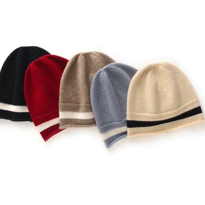 

Полосатая вязаная шапка, влагоотводящая легкая вязаная шапка, шапка из чистого кашемира, мягкая дышащая шапка с черепом для праздничного подарка, повседневная