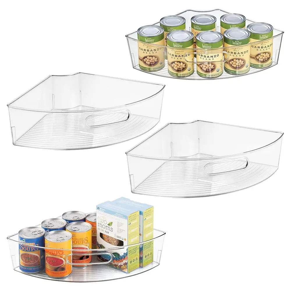 

Lazy Susan 1/4 Wedge Organizer Bin With Handle - Corner Cabinet Organizer - Set Of 4 - Clear