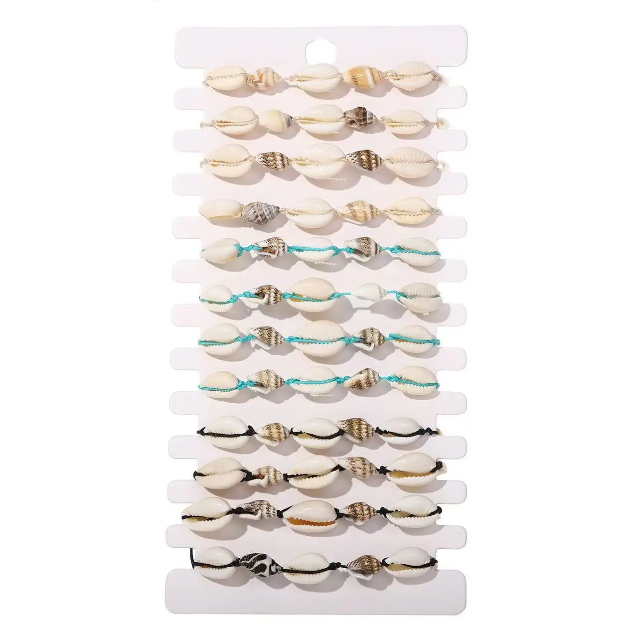 Pulseras tejidas a mano con concha y concha temática oceánica para playa y verano, pulseras ajustables para parejas, 12 piezas