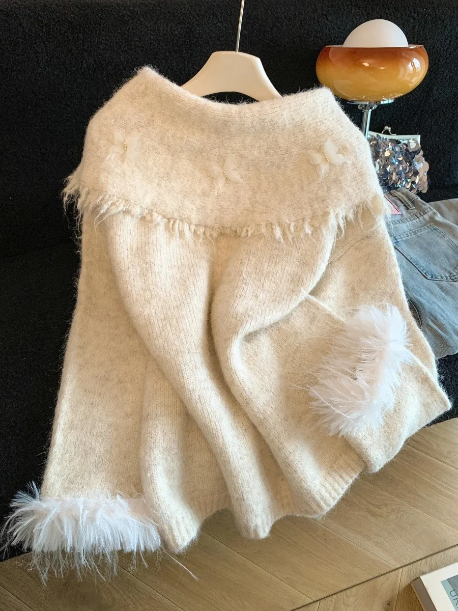 

Корейский свободный свитер с узлом на одно плечо для женщин, осенне-зимний, утепленный, с длинным рукавом, для ношения под одеждой, топ Ciwalk