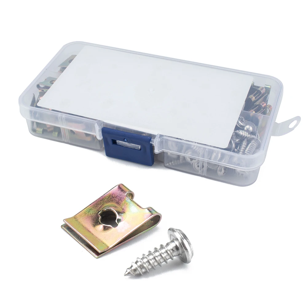 

200pcs U Nut Fastener Kit Manganese Steel Spire U Clip Self Tapping Screw For Panel Bumper Wire Cable Mounting Engine