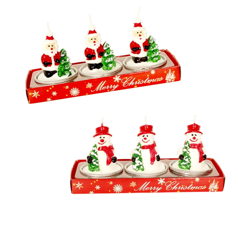 

3 Pcs Christmas Candles Snowman Design Holiday Table Centerpieces Party Supplies Decorative Wax Candles for Home Dinner