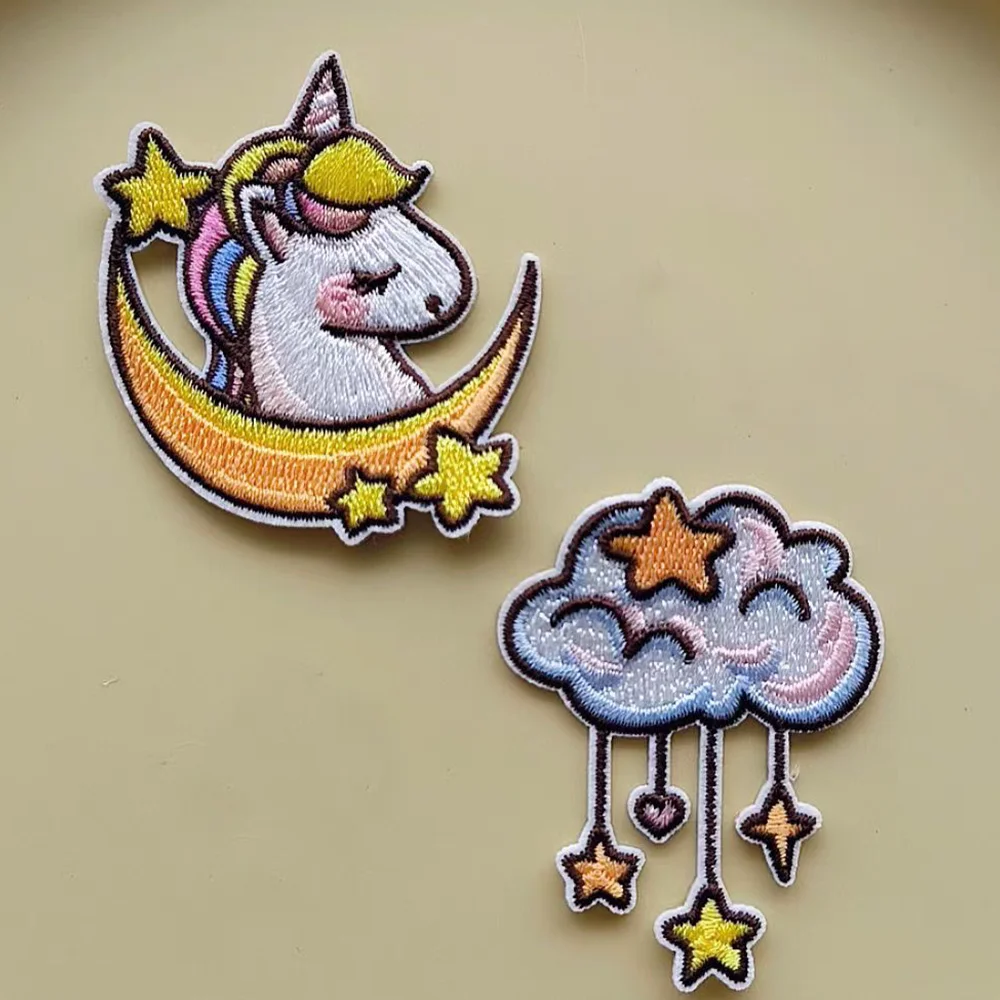 Rainbow Horse Unicorn Embroidery Patch Self-adhesive Applique Patches For Clothing Kids Decorative Mobile Phone Bags Stationery