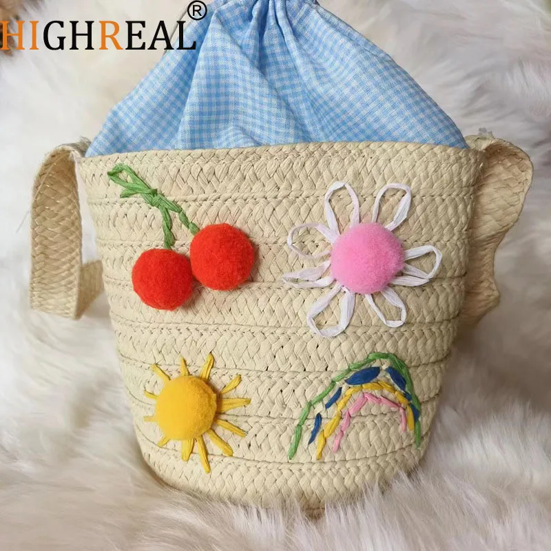 

New Fashion Summer Straw Women's Bag Handwoven Rattan Handbag Flowers Basket Bag New Beach Vacation Shoulder Bag
