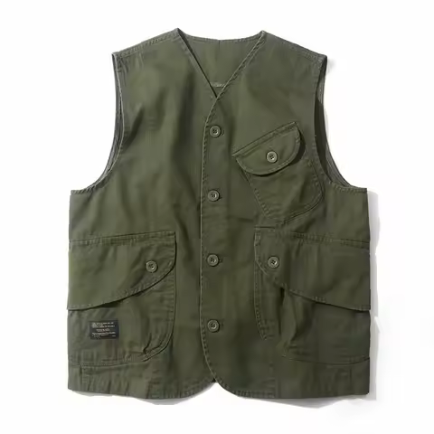 Men Vests Men's Summer Sleeveless Multi-pocket Vest Vintage Casual Wear Cotton Short Vest Safari Style Vest Coat Waistcoat Male